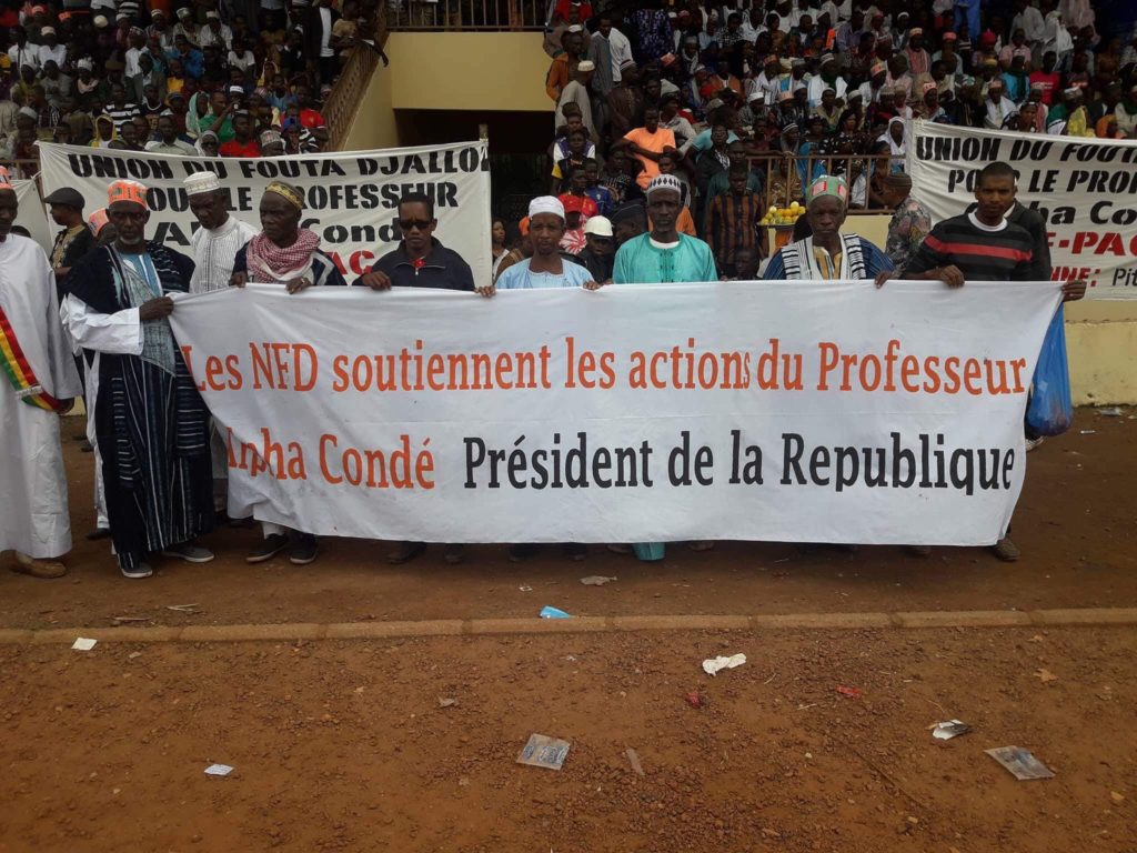 Les responsables du parti Nfd lors de la réception du président Guinéen Alpha Condé à Labé lors des journées de l’élevage