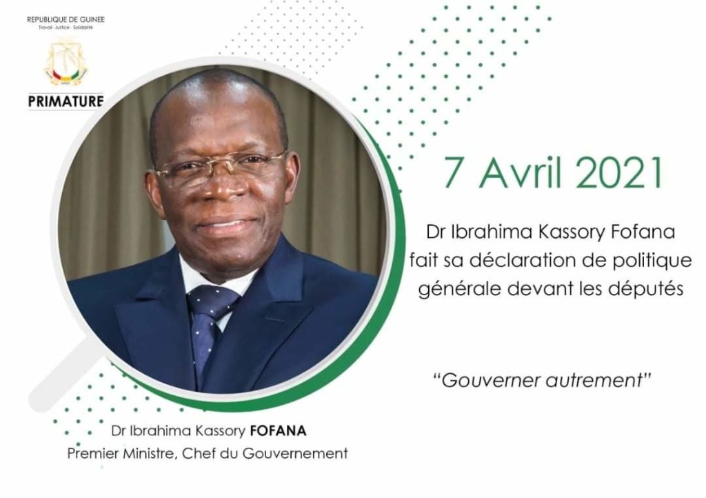 Le premier ministre Kassory Fofana fera la déclaration de la Politique Générale du Gouvernement le 07 avril 2021